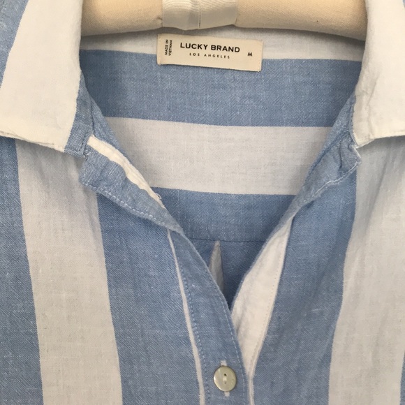 Lucky Brand blue and white striped linen blend short-sleeved shirt - Picture 4 of 9